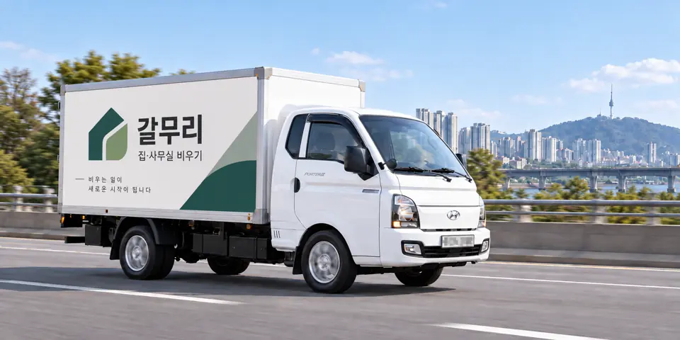 갈무리 작업 차량을 담은 그림 · 주교동 유품정리